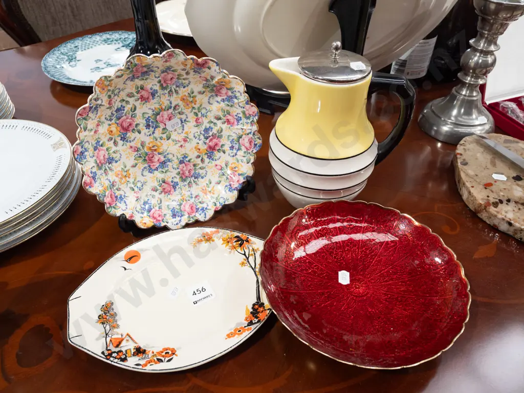 deco jug with plated lid, floral bowls, small Meakin plate etc Image 1++