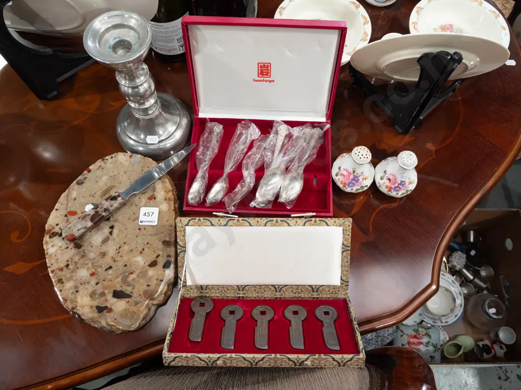 marble cheese board and knife, teapoonsful, candlestick etc H205 Image 1++