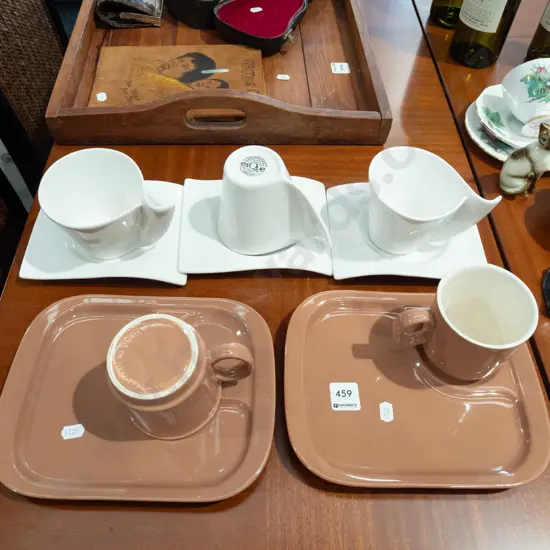 2x tennis sets, 3x unusual Symphony coffee cups and saucers