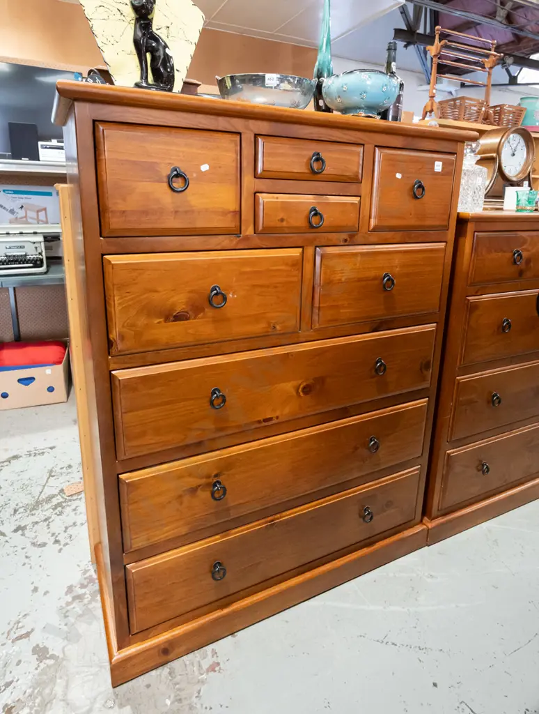 solid pine 9 drawer tallboy H1380 W1050 D410 Image 1++