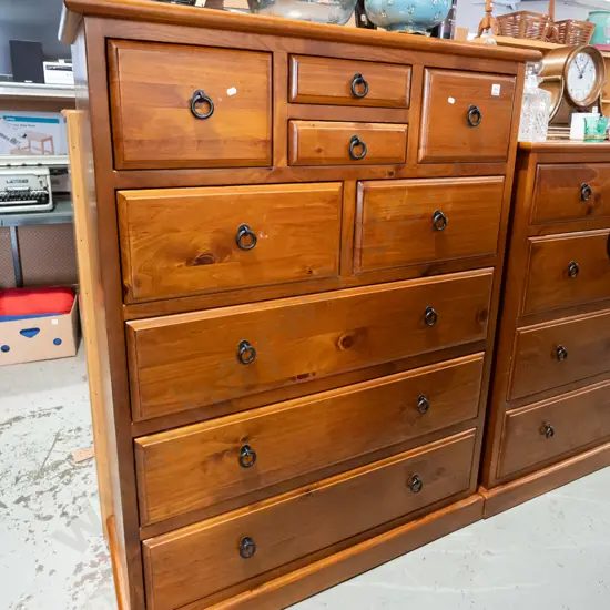 solid pine 9 drawer tallboy H1380 W1050 D410