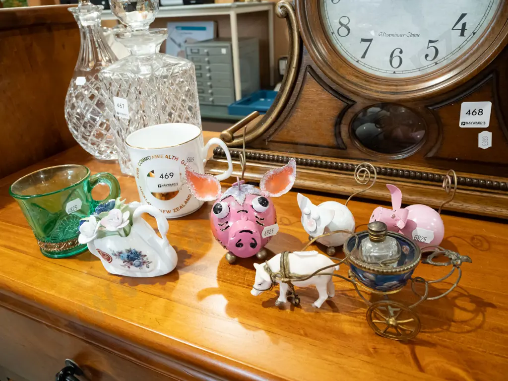 green Dunedin Exhibition glass cup, cup, metal pigs etc Image 1++
