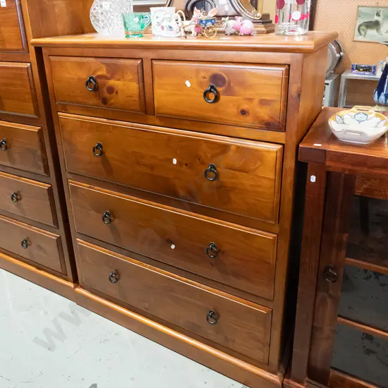 solid pine 5 drawer tallboy H1160 W920 D410