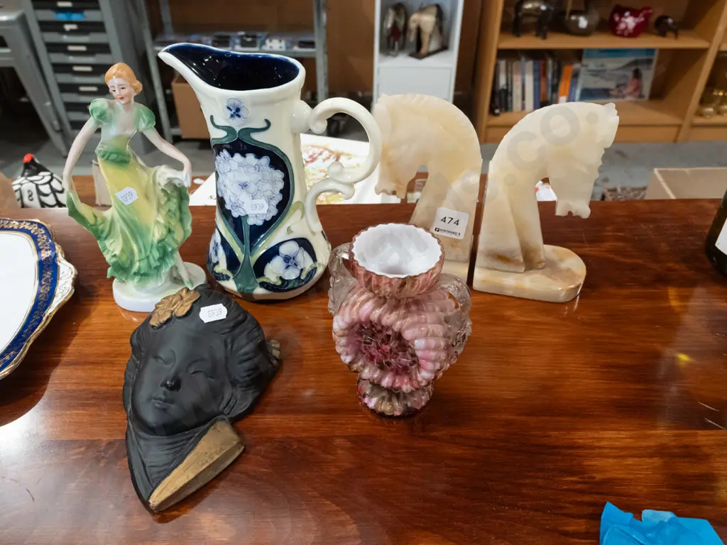 pair of alabaster horse bookends, jug, vase etc Jug H180 Image 1++