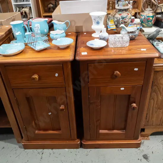 2x solid pine 1 door 1 drawer cabinets