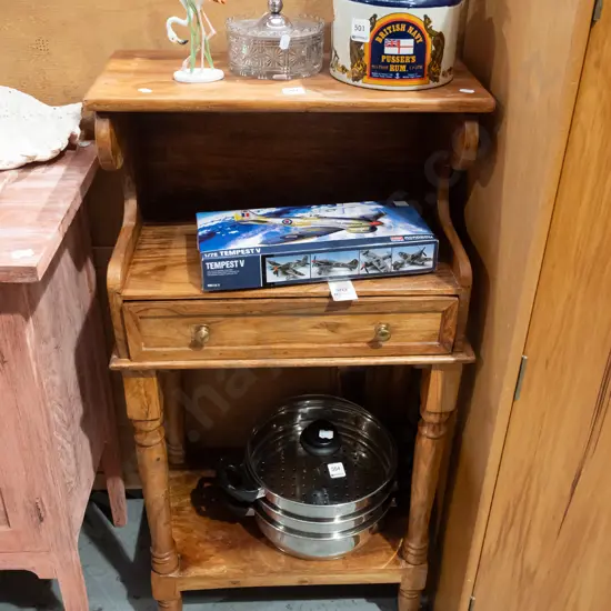 small Indonesian hardwood telephone table with single drawer H950 W470 D300