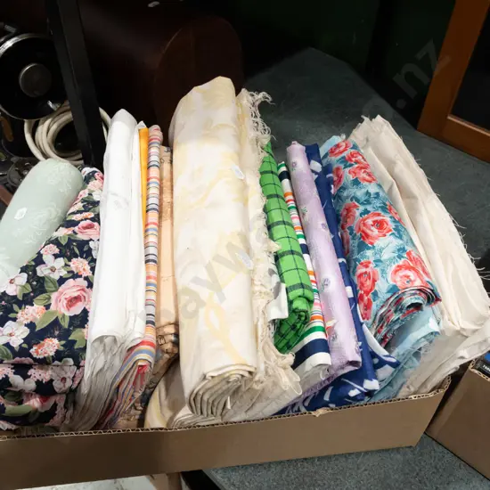 box of fabric pieces