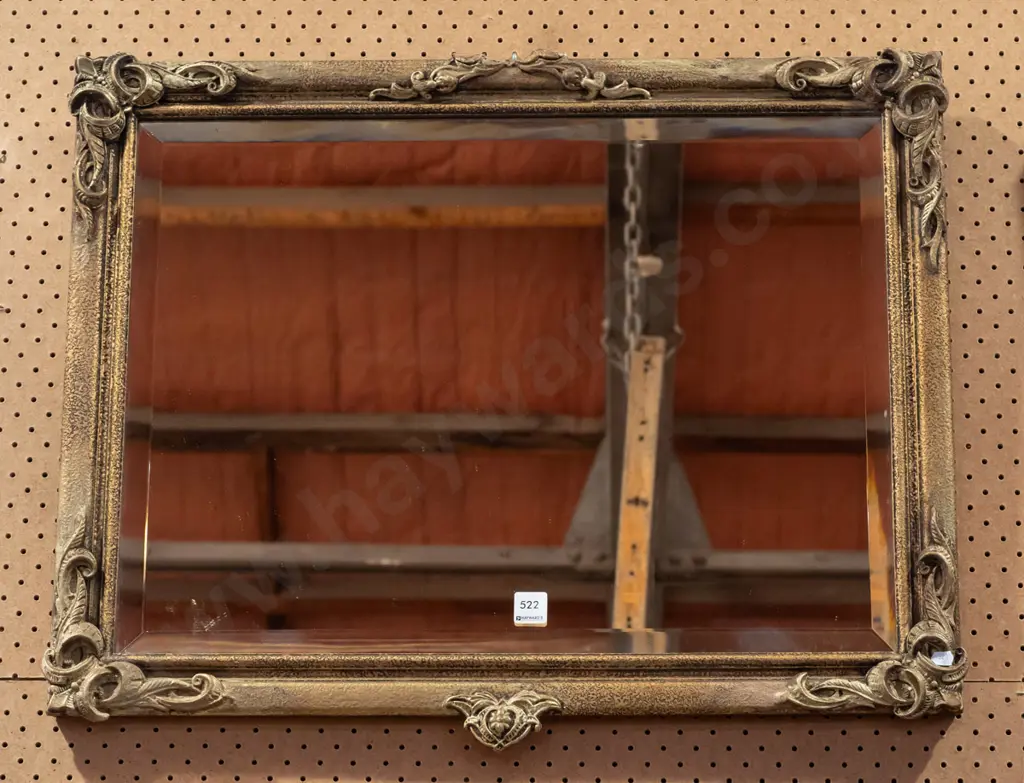 rose tinted bevelled edge wall mirror H560 W710 Image 1++
