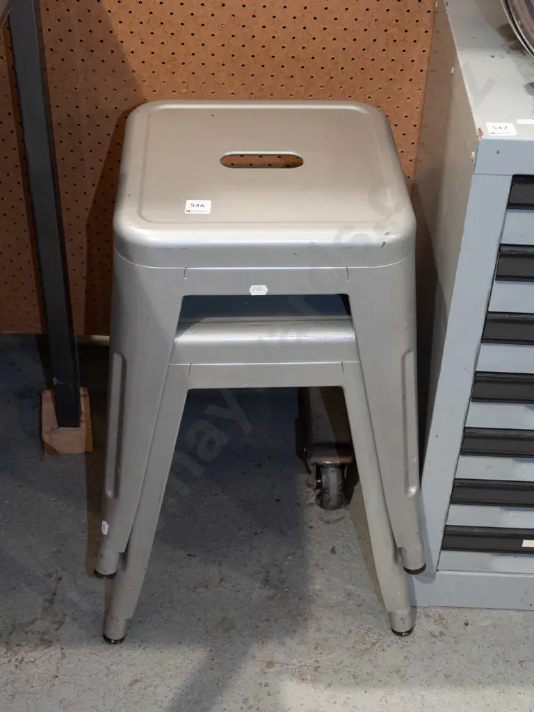pair of small grey metal stools Image 1++
