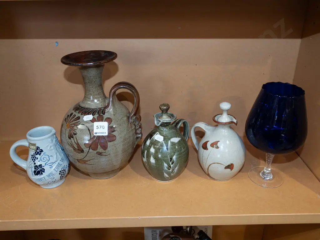 vinegar bottles, jug, bottle vase, blue glass goblet H270 Image 1++