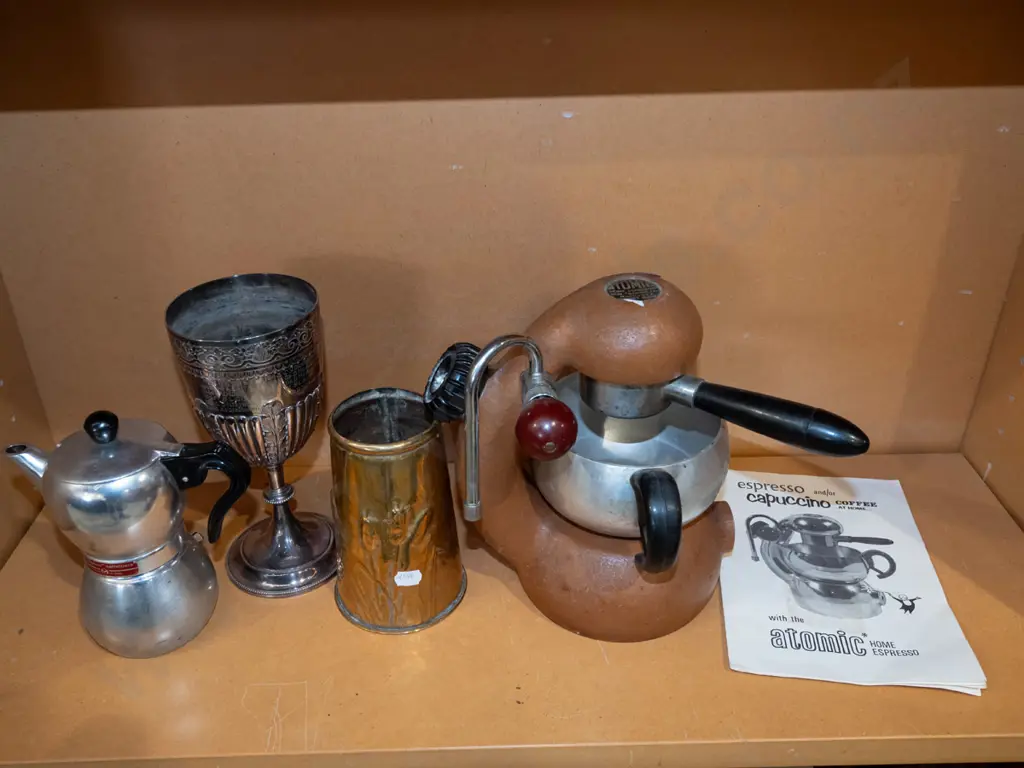 Atomic stove top espresso maker, Signora coffee maker, brass vase etc Image 1++