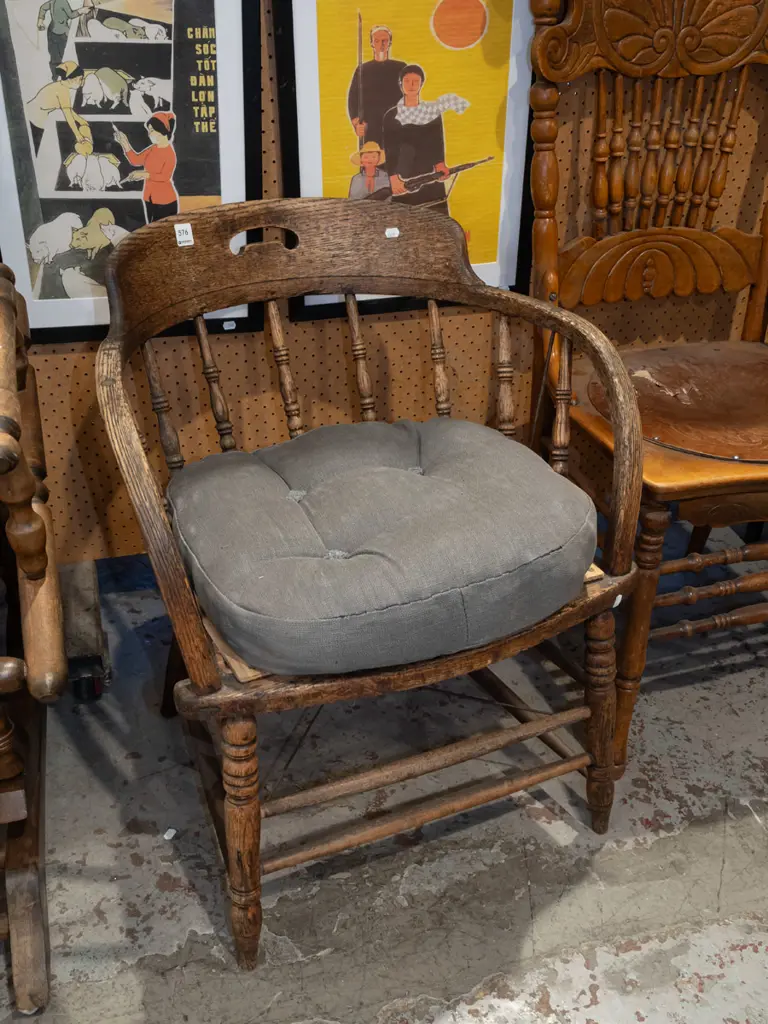 restorer's oak spindle back tub chair - ratty cushion Image 1++