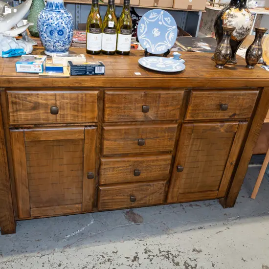 solid  pine rustic 2 door 6 drawer sideboard with cast metal handles H870 W1400 D450