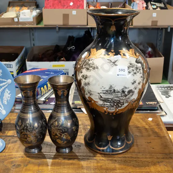 Italian style vase, 2x etched brass vases Tallest H370