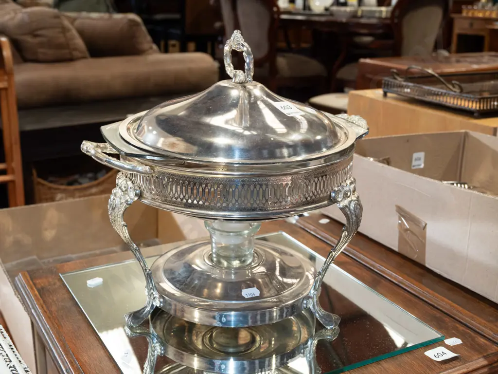 rectangular mirrored glass, plated pyrex tea candle food warmer Image 1++