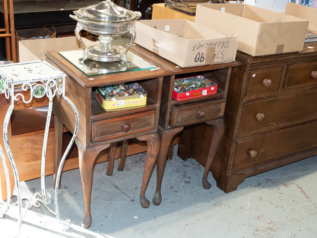pair of cab leg hardwood single drawer bedside cabinets Image 1++