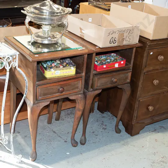 pair of cab leg hardwood single drawer bedside cabinets