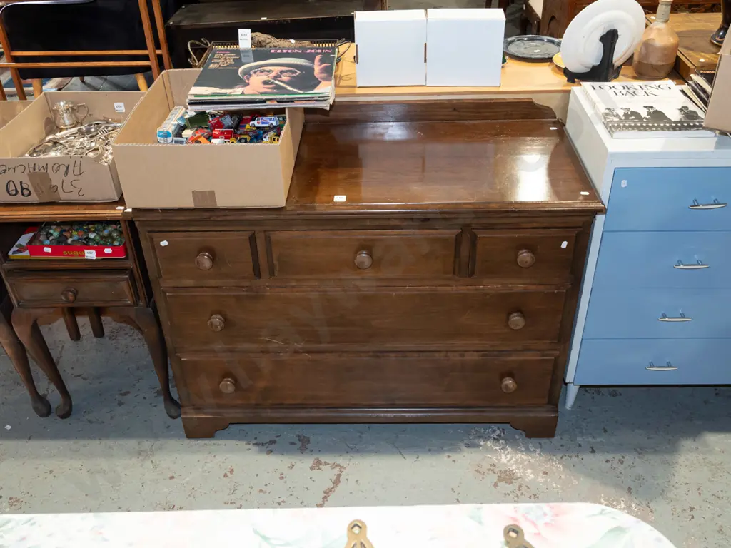 dark stained rimu 5 drawer lowboy H750 W1020 D450 Image 1++