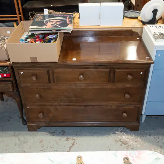 dark stained rimu 5 drawer lowboy H750 W1020 D450