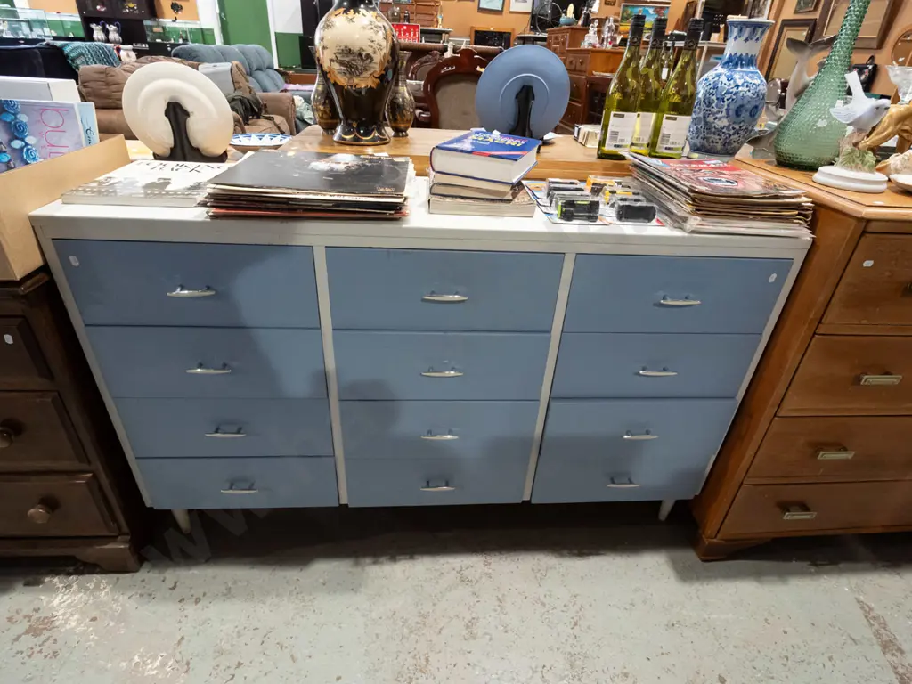 teal and white painted 12 drawer sideboard H830 W1330 D350 Image 1++
