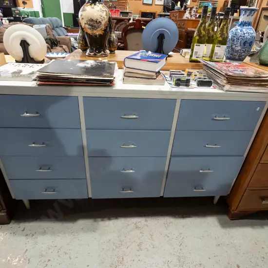 teal and white painted 12 drawer sideboard H830 W1330 D350