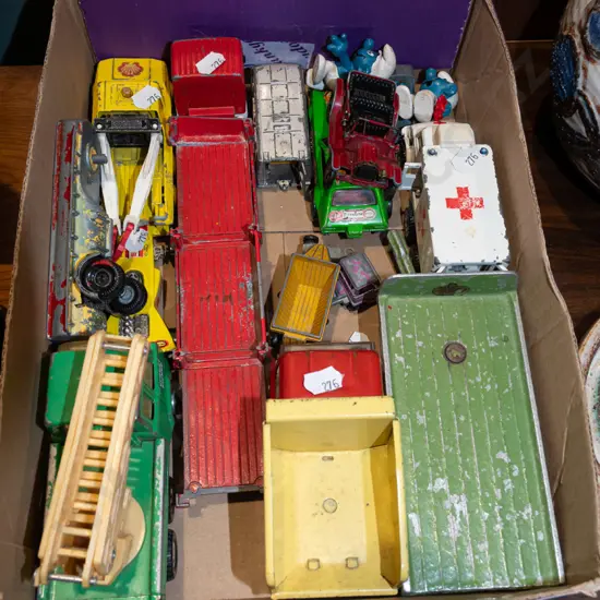 box of toy vehicles