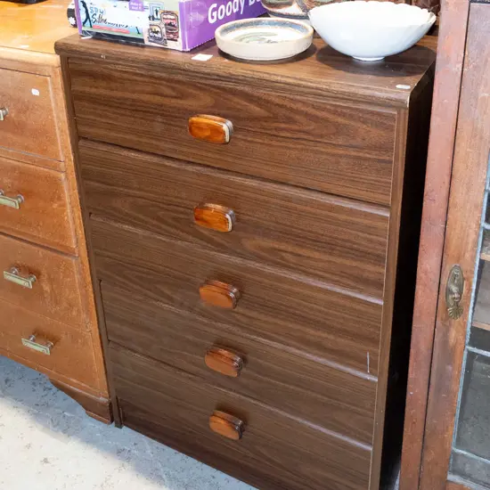 mdf faux wood veneer 5 drawer chest H930 W600 D400