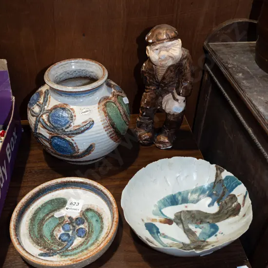 Danish pottery vase, plate, pottery bowl etc