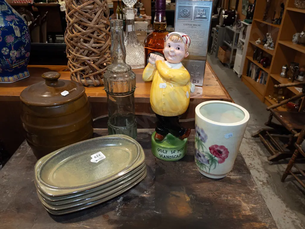 small Timaru Potteries? canister, golf figurine decanter, Radford vase etc Image 1++