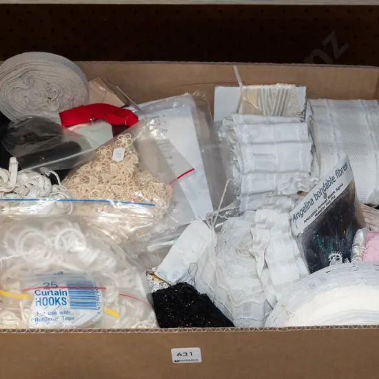 box; curtain hooks, elastic etc