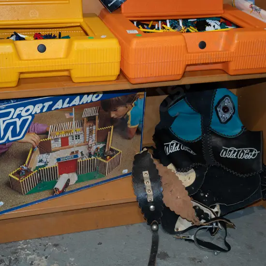 1970s Alamo toy set, pair of Wild West child's vest, chaps