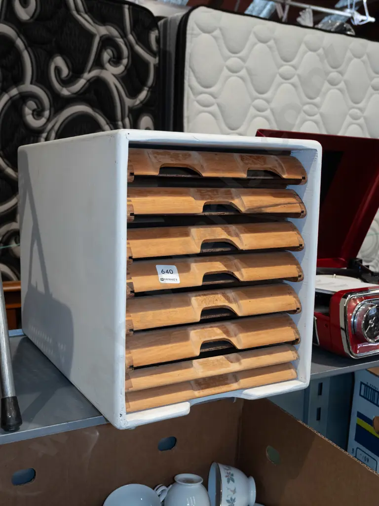 painted wooden box with 8 long wooden pull out trays H320 W450 D270 Image 1++