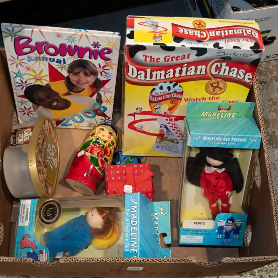 box; Madeline and Friends dolls, board gamme etc
