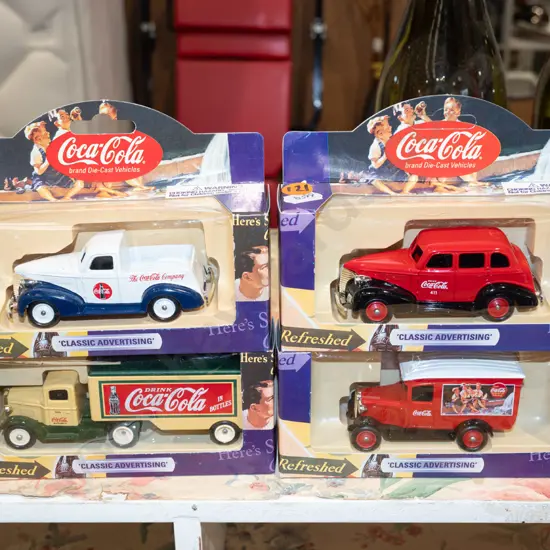 4x boxed diecast Coca Cola model vehicles