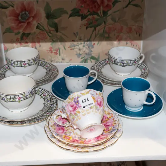 4x trios, 2x demi-tasse coffee cups and saucers
