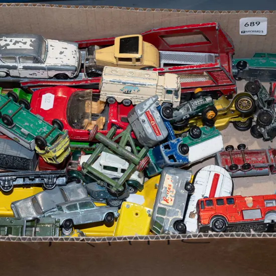 box of toy vehicles