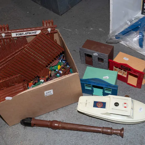 recorder, tin boat, toy set in box
