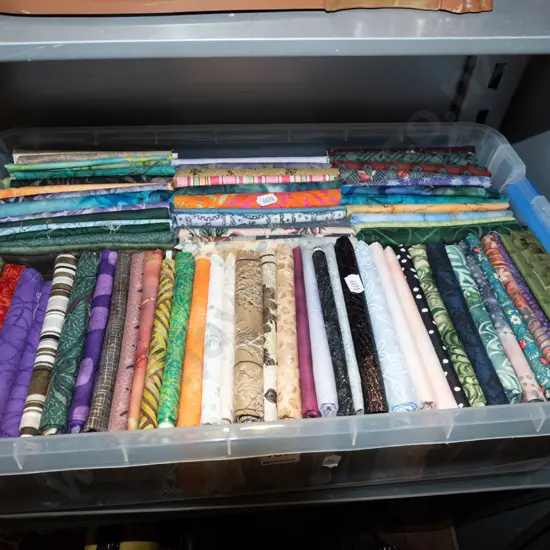 tub of fabric pieces