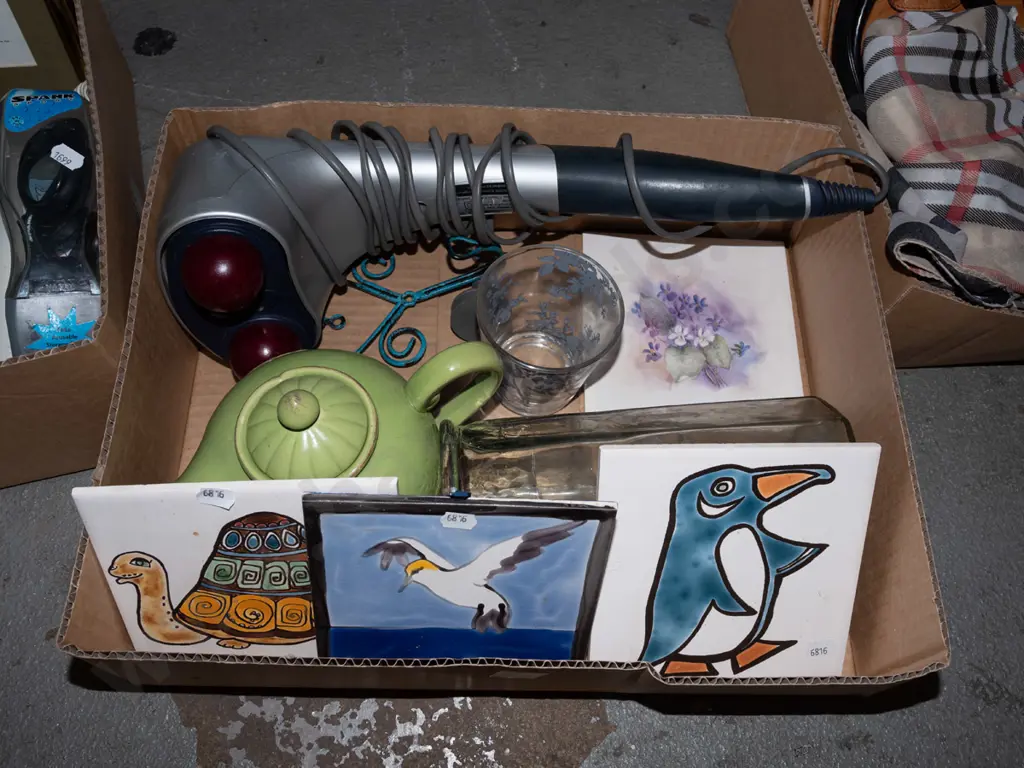 box; picture tiles, hand held massager, teapot etc Image 1++