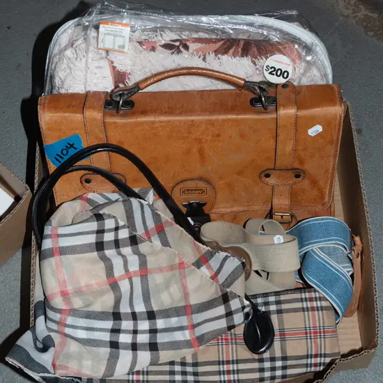 box; hand bags, scarves, braces etc