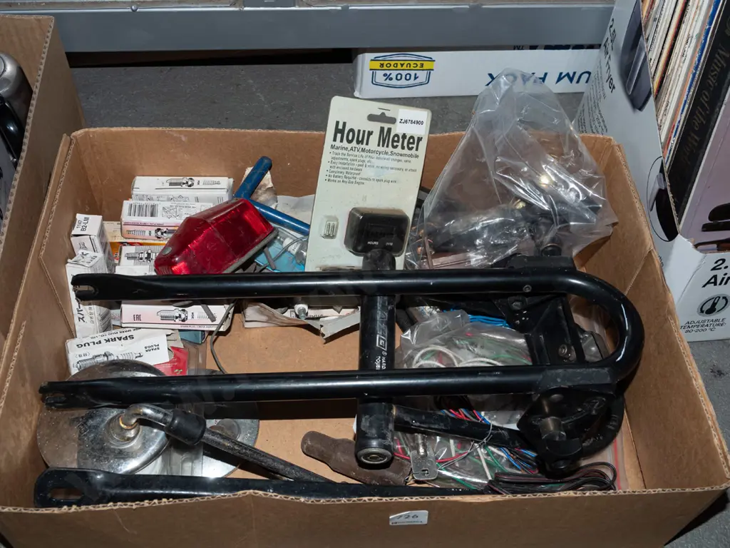 box; spark plugs, motorbike lights, bike locks etc Image 1++
