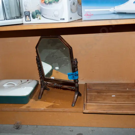 cheval dressing mirror - needs attention, Denby lidded casserole, small wooden tray