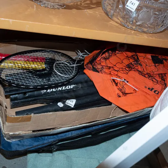 well used portable badminton set in carry case