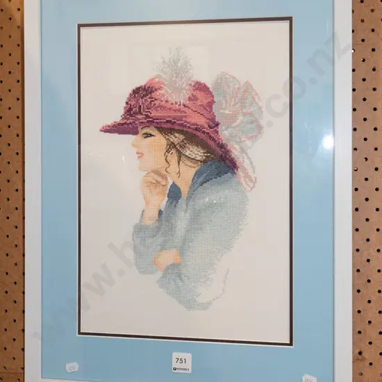 framed needlework - female portrait