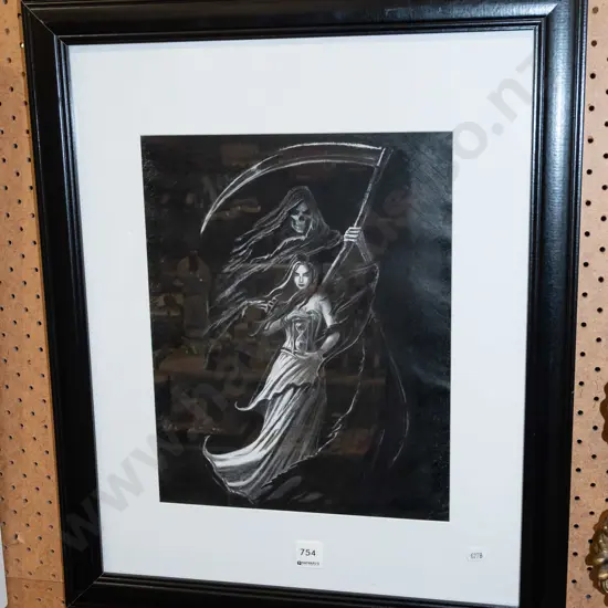 framed charcoal - death and a maiden