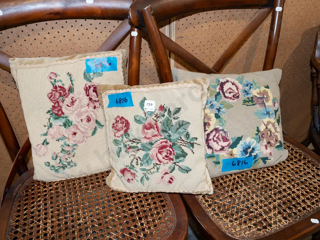 3x needlework cushions Image 1++