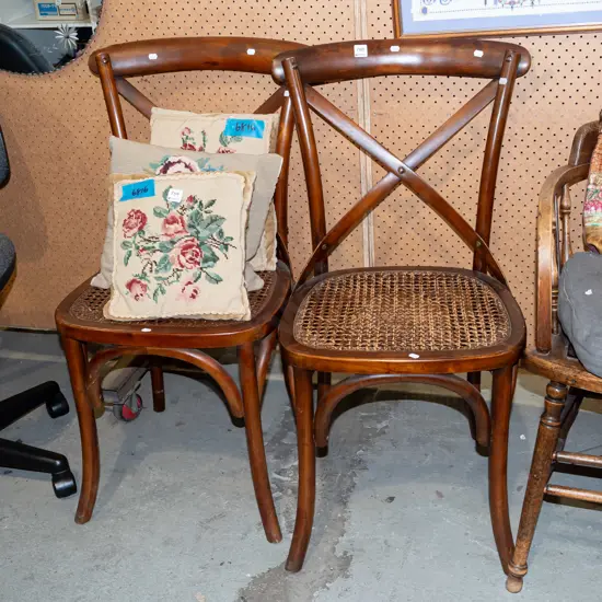 bentwood and rattan armchairs