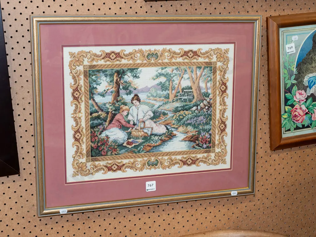 framed needlework  - picnic Image 1++