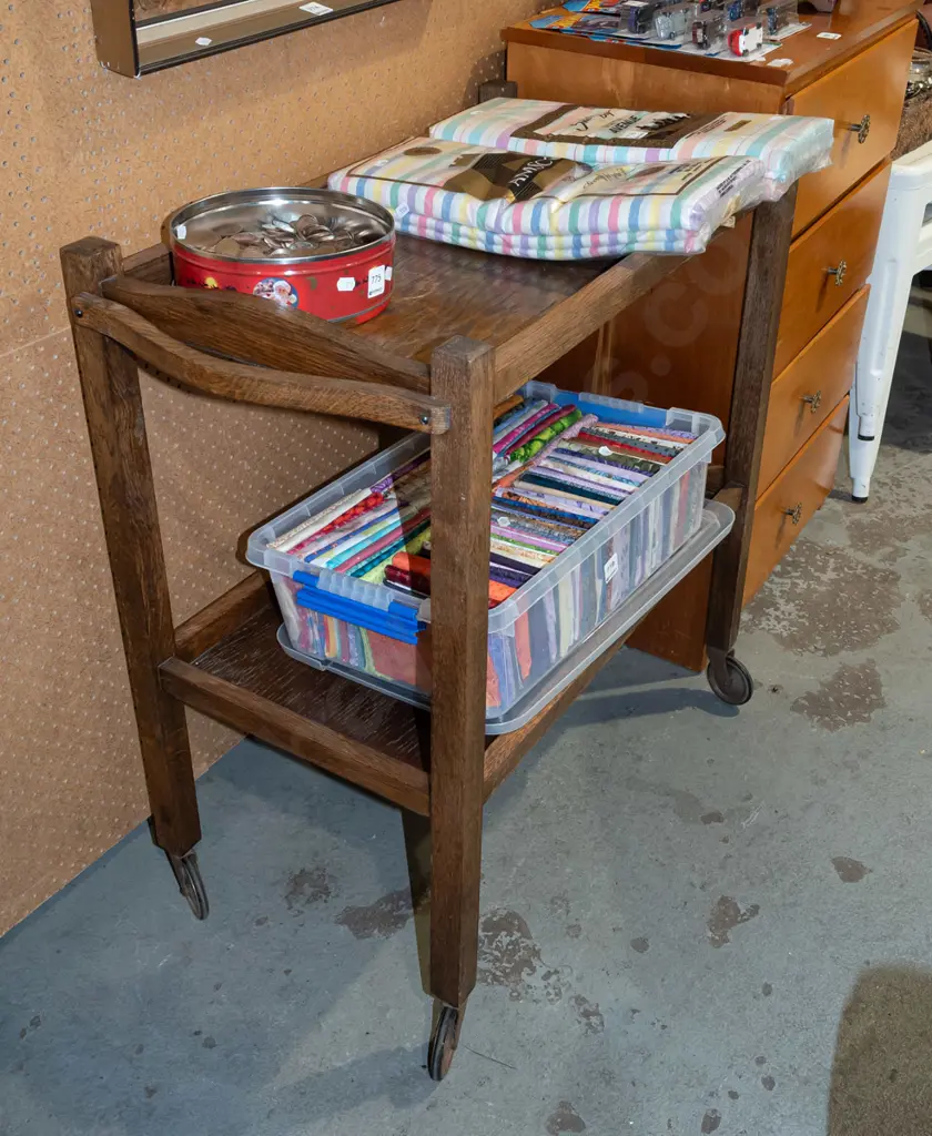 oak 2 tier tea trolley Image 1++