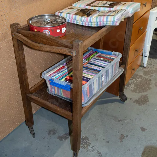 oak 2 tier tea trolley